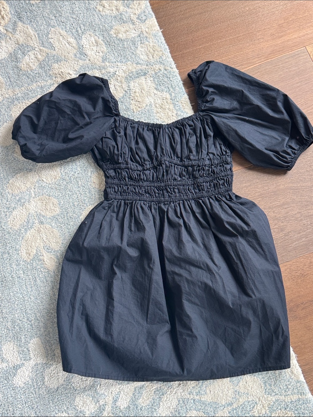Smocked Puff Sleeve Kids Dress in Navy